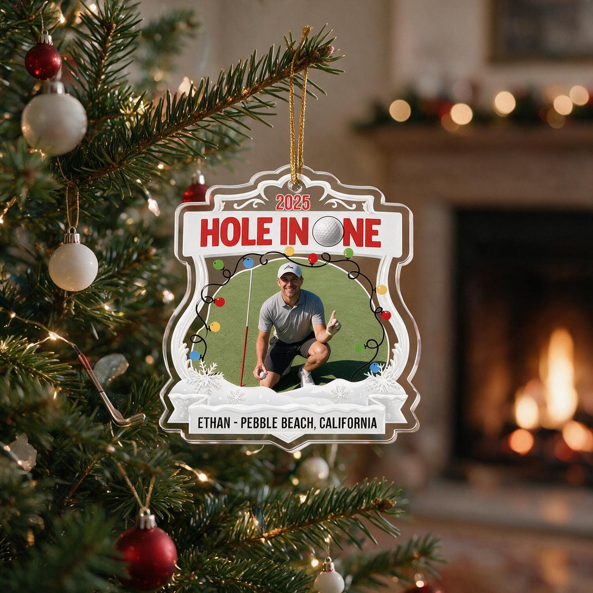 Personalized Christmas Hole In One Custom Photo Golf Ornament | Golf Lover Gift