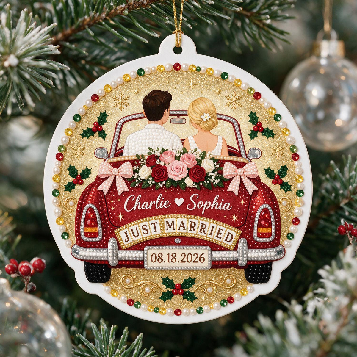Personalized Christmas Just Married Wedding Car Couple Acrylic Ornament Newlywed Gift