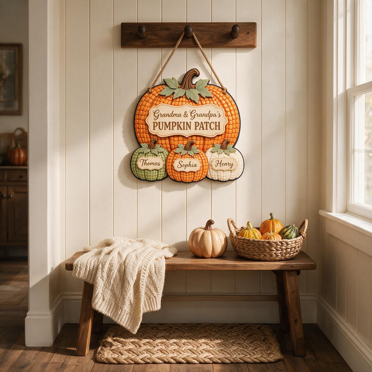 Personalized Fall Pumpkin Patch Wood Sign for Grandparents, Custom Family Names Autumn Wall Decor