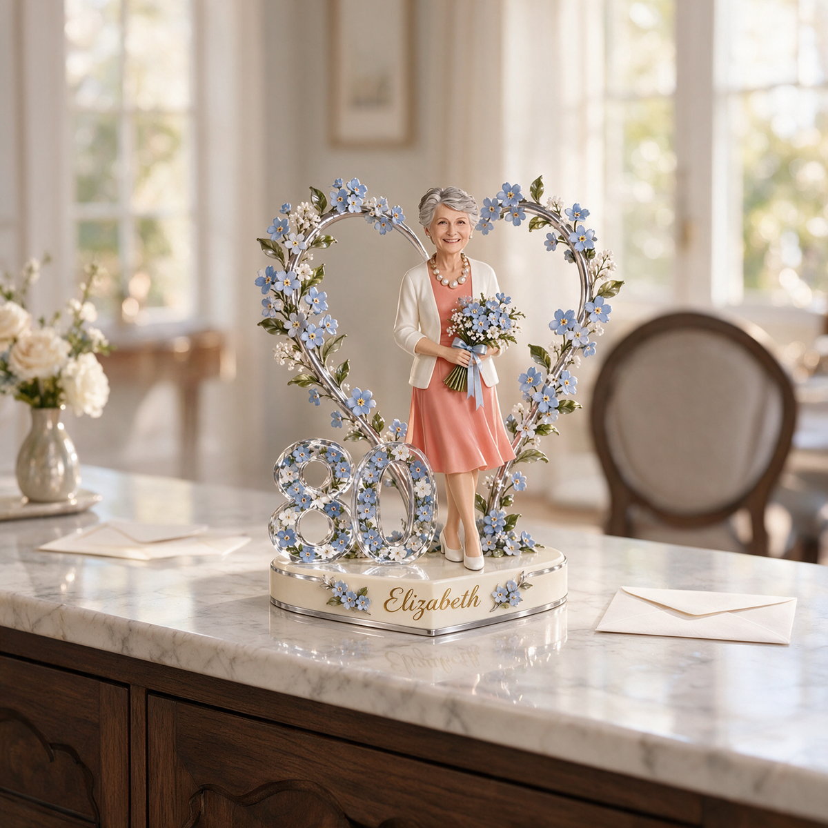 Personalized Floral Heart Custom Shape Actylic Plaque with Custom Portrait, Romantic 21st 30th 40th 50th 60th 70th 80th Birthday Gift for Wife, Girlfriend, Mother, Grandma, Love Keepsake