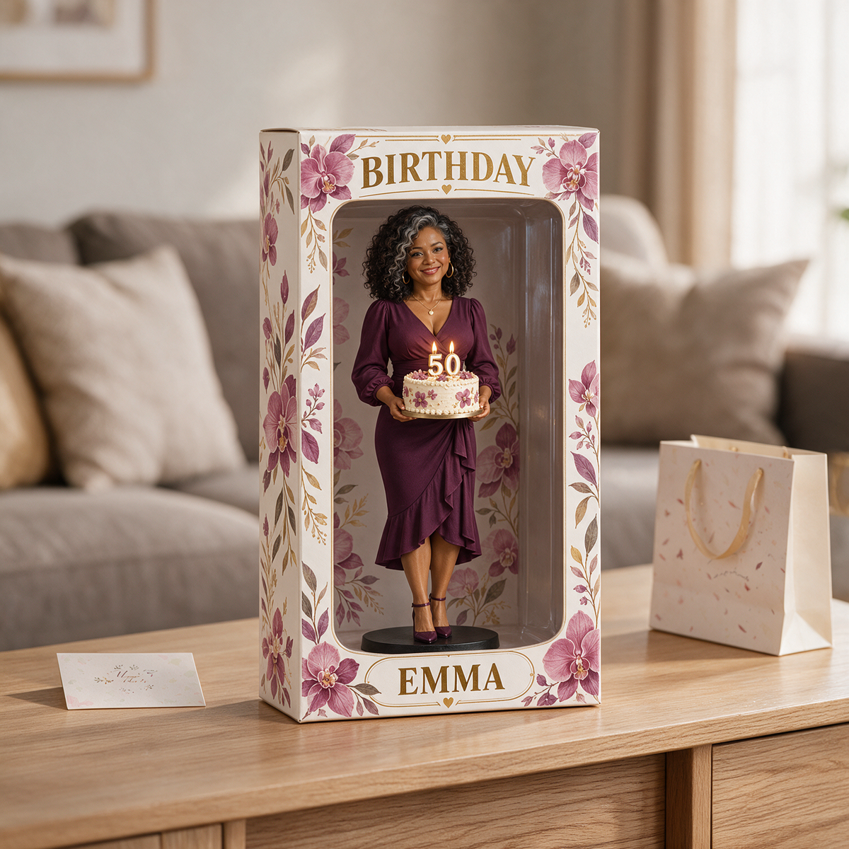 Personalisierte Foto-Orchideenfigur Vitrine - 50. Geburtstagsgeschenk für Frauen