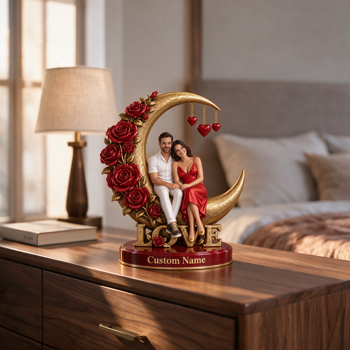 Personalized Couple Acrylic Plaque - Crescent Moon and Roses