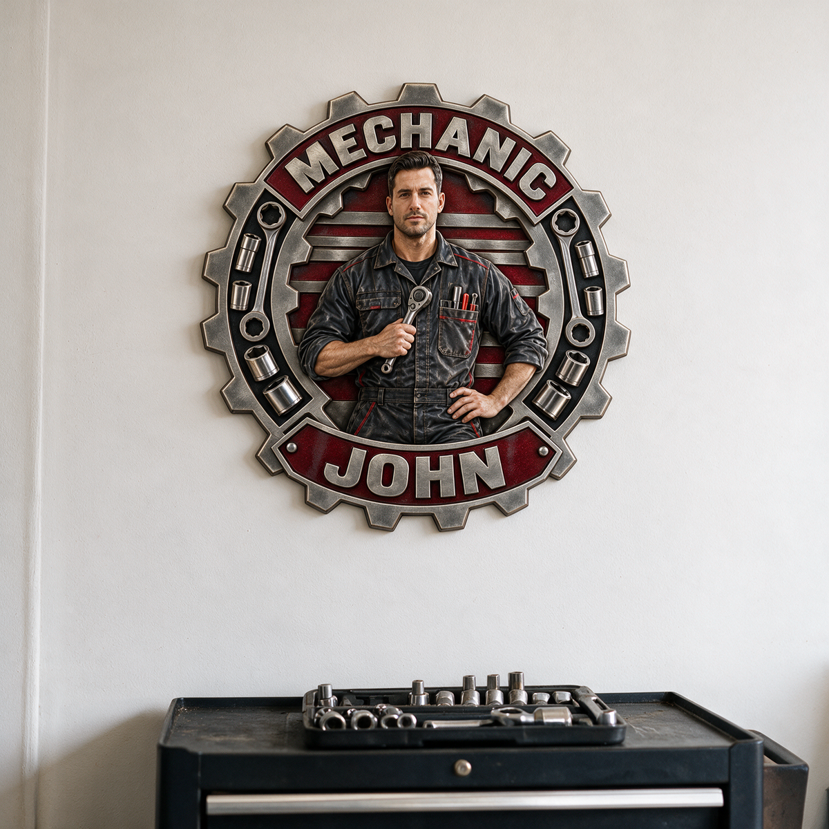 Personalized Custom Photo Mechanic 3D Printed Cut Metal Sign - Gift for Young Men
