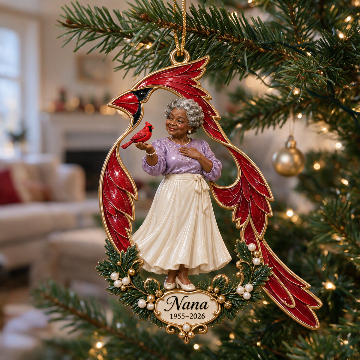 Personalized Custom Photo Cardinal Memorial 3D Christmas Ornament - Grandmother Remembrance Keepsake