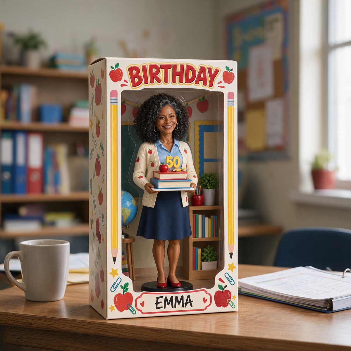 Personalized Teacher Acrylic Display Box - Birthday Gift with Custom Portrait Figurine