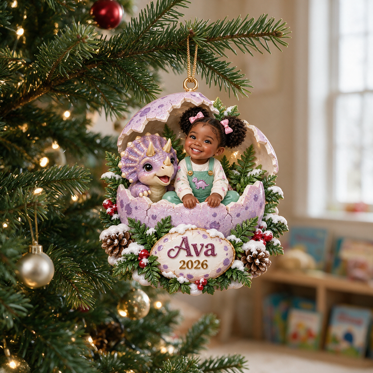 Personalized Custom Photo Dinosaur Egg 3D Ornament - 2026 Christmas Gift for Little Girls