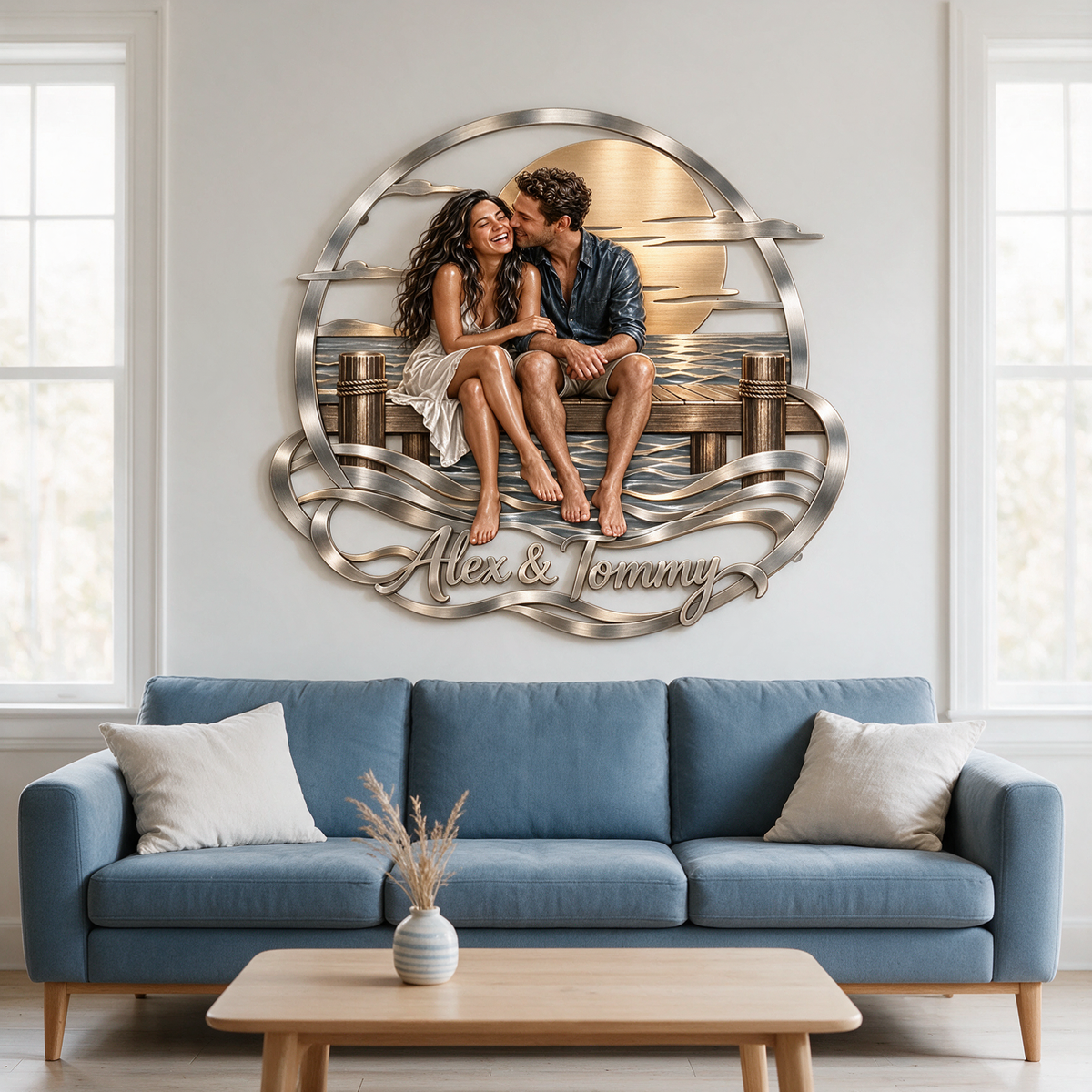 Personalized Custom Photo Sunset Pier 3D Metal Wall Art - Gift for Couples