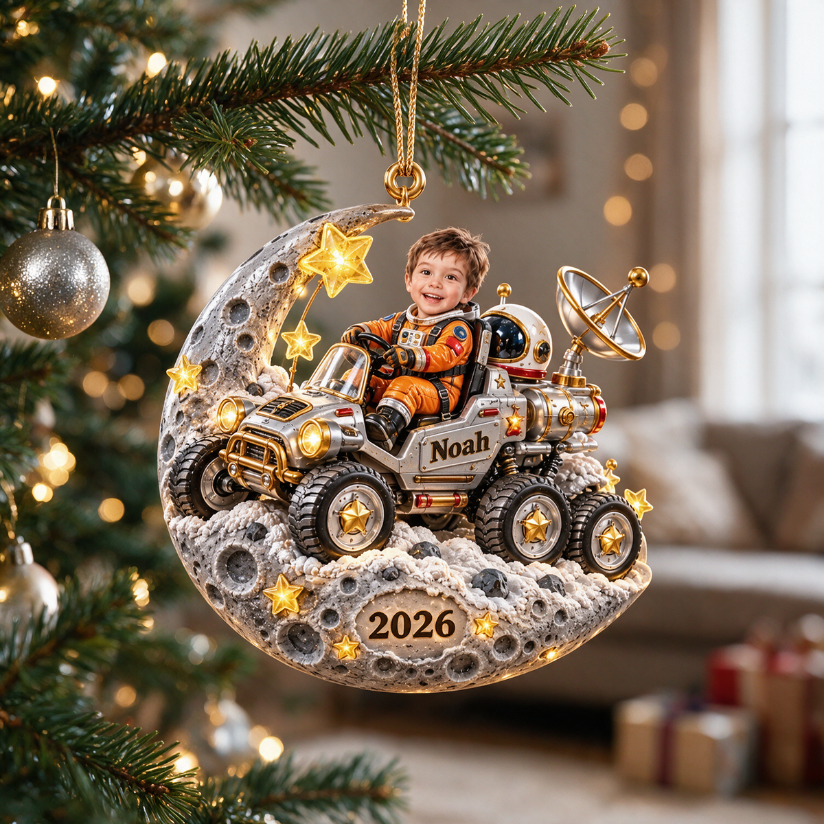 Personalized Custom Photo Moon Rover 3D Ornament - 2026 Christmas Gift for Boys