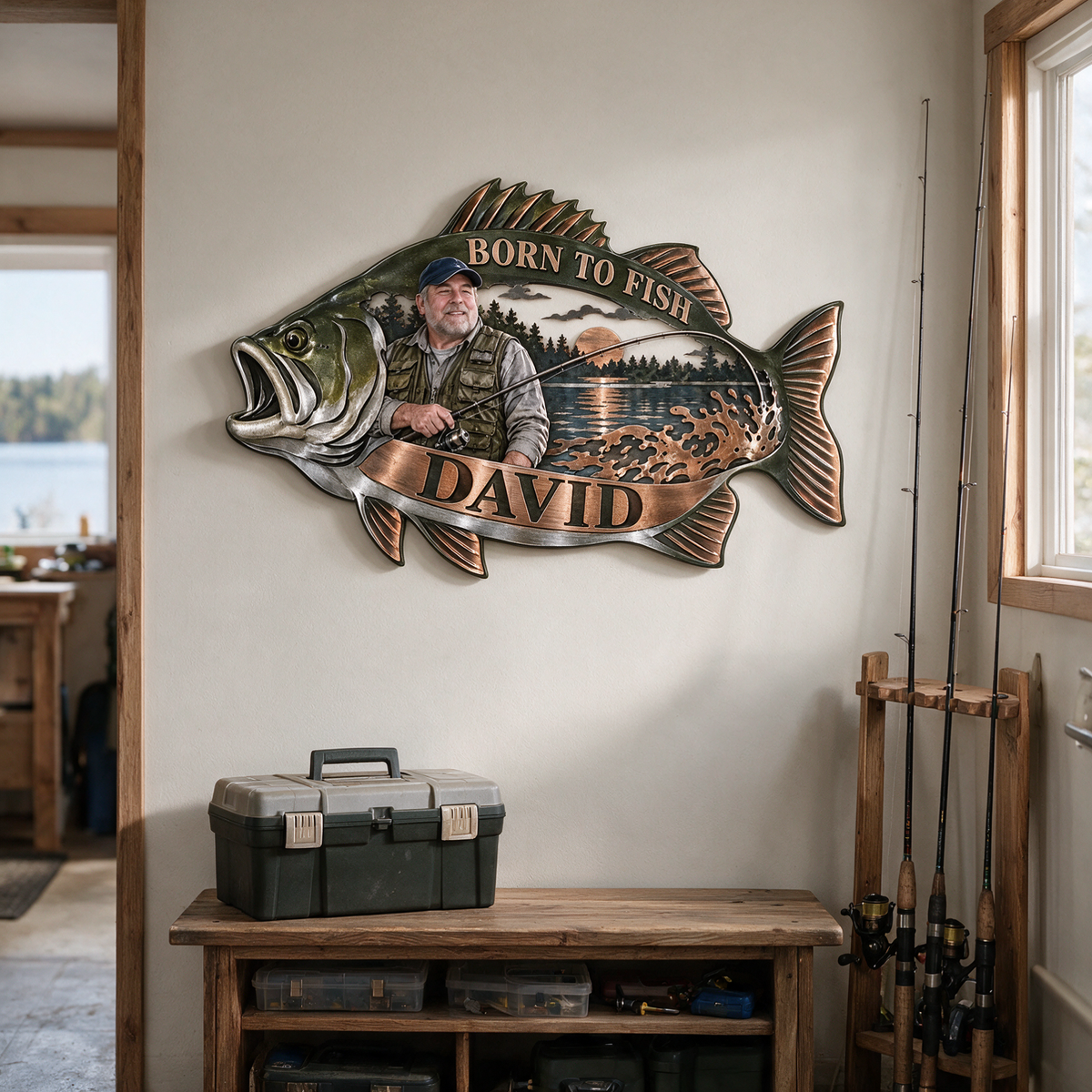 Personalized Fishing Metal Wall Art - Custom Portrait and Name, Angler Wall Decor