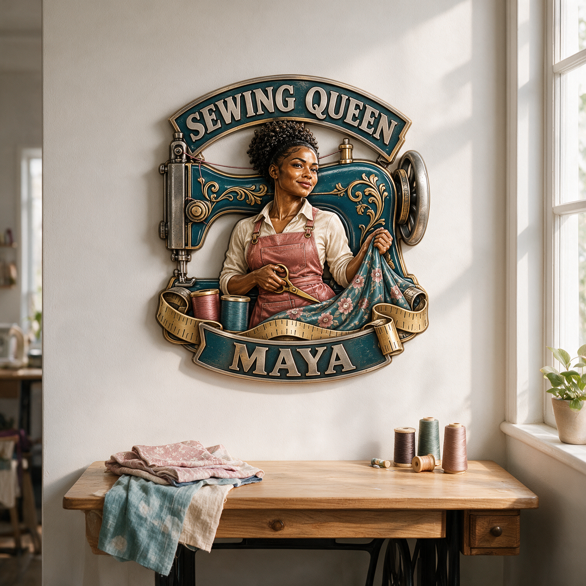 Personalized Custom Photo Sewing Queen 3D Printed Cut Metal Sign - Gift for Young Women