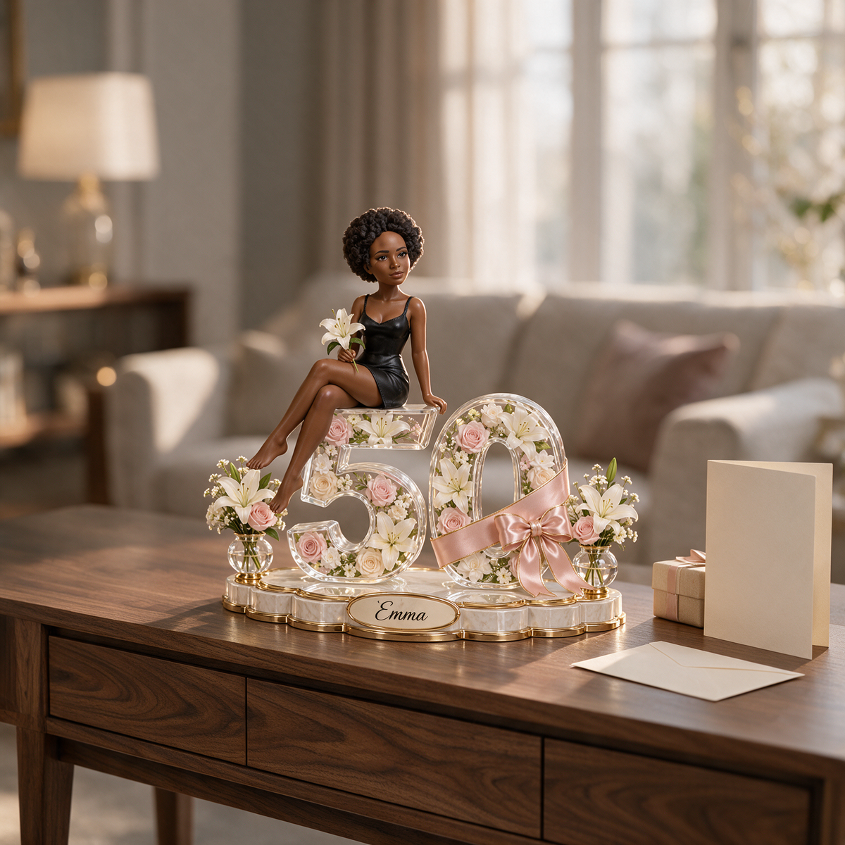 Custom Floral Number Acrylic Standee with Photo - Unique 50th Birthday Gift for Mom