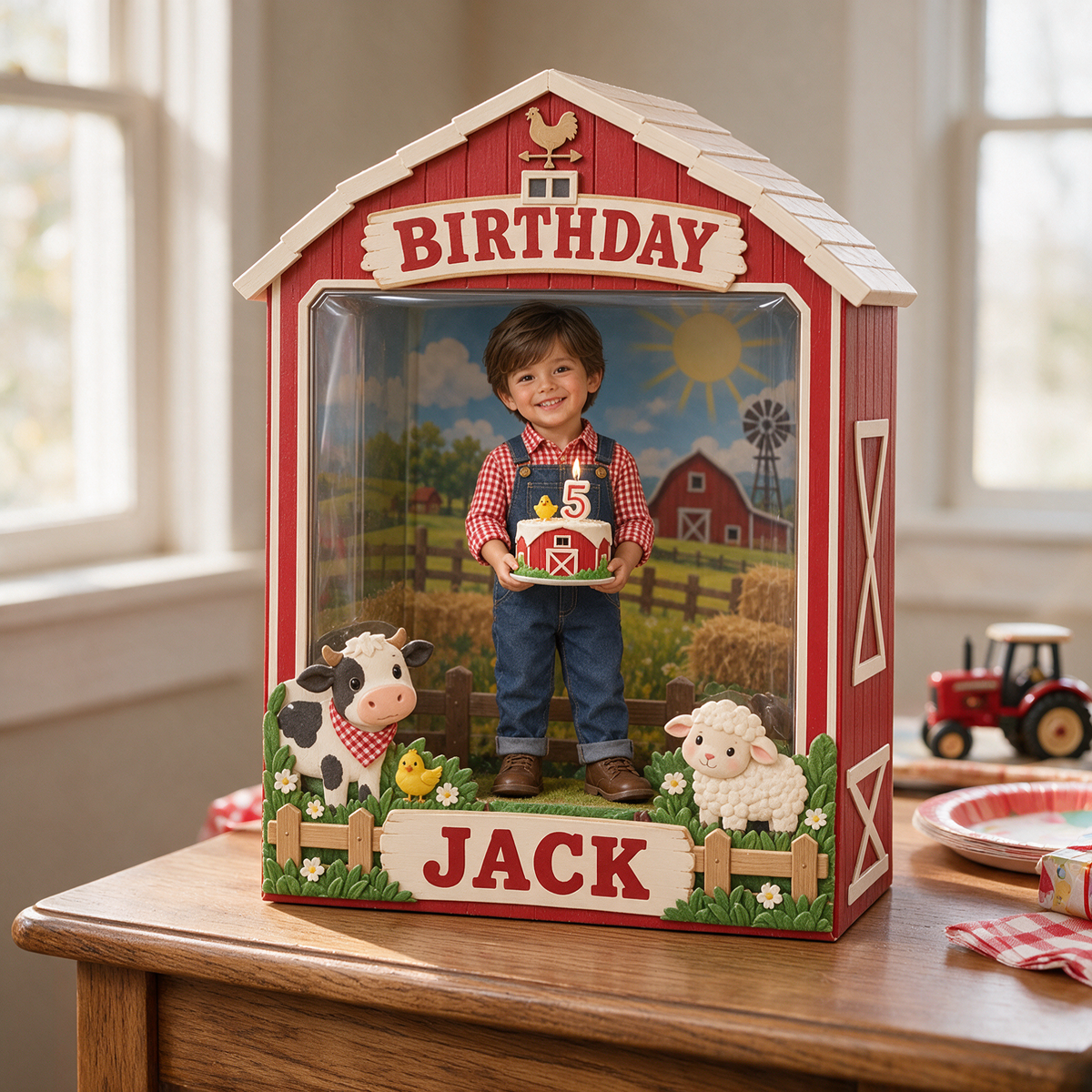 Personalized Custom Photo Farm Acrylic Display Box - 5th Birthday Gift for Boys