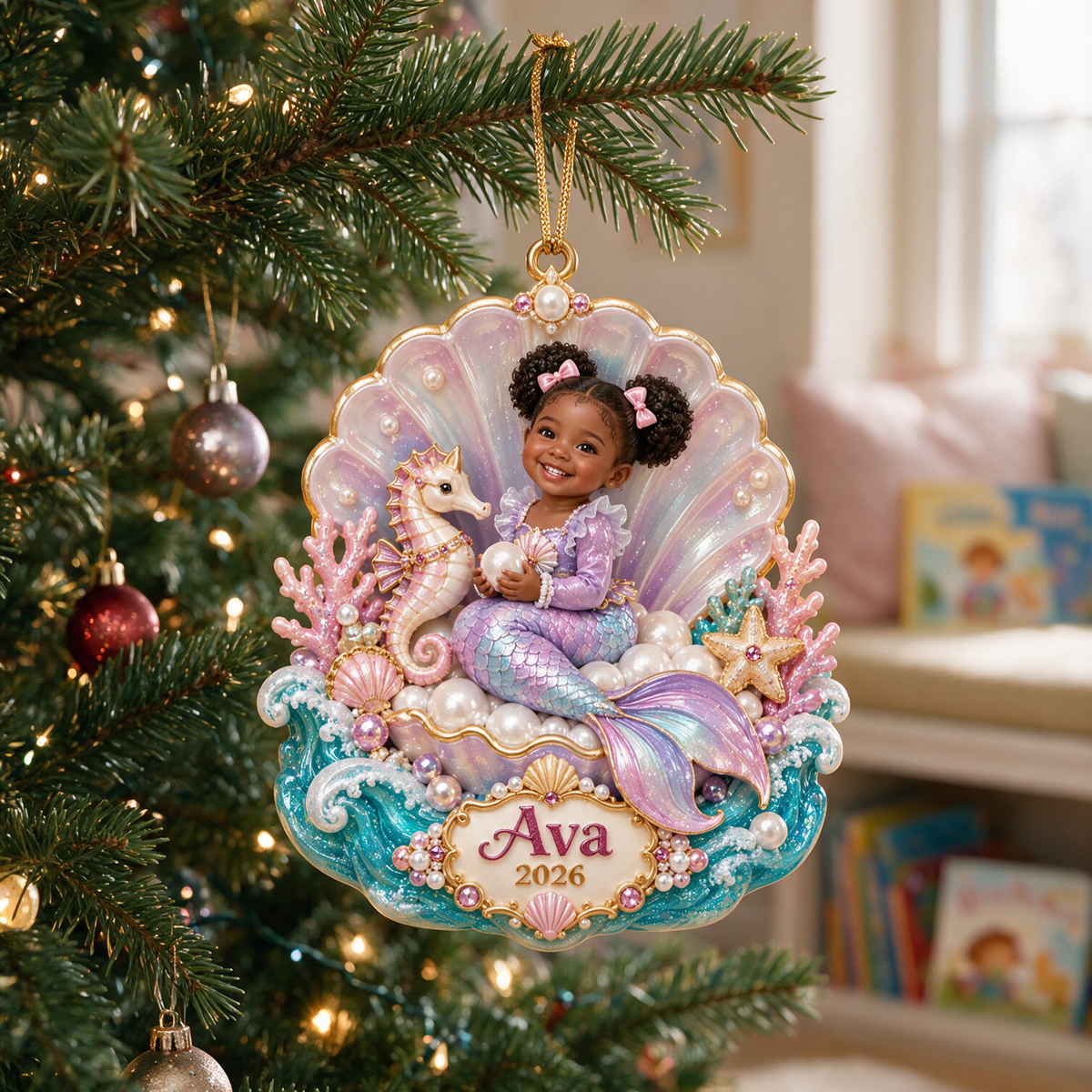 Personalized Custom Photo Mermaid 3D Ornament - 2026 Christmas Gift for Little Girls