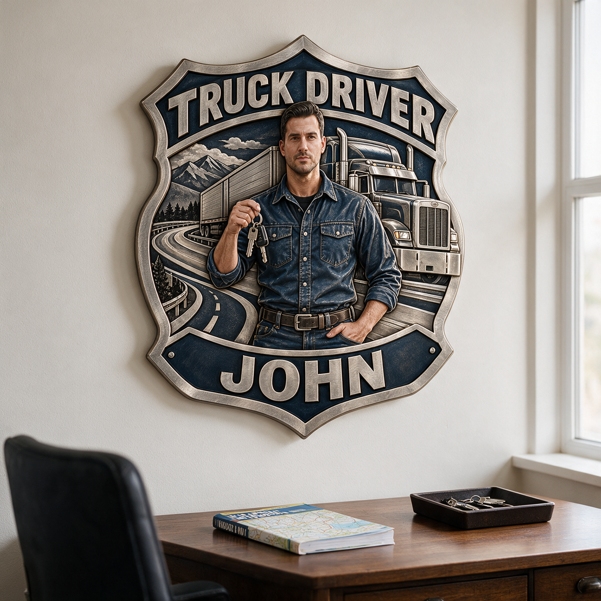 Personalized Custom Photo Truck Driver 3D Printed Cut Metal Sign - Gift for Young Men