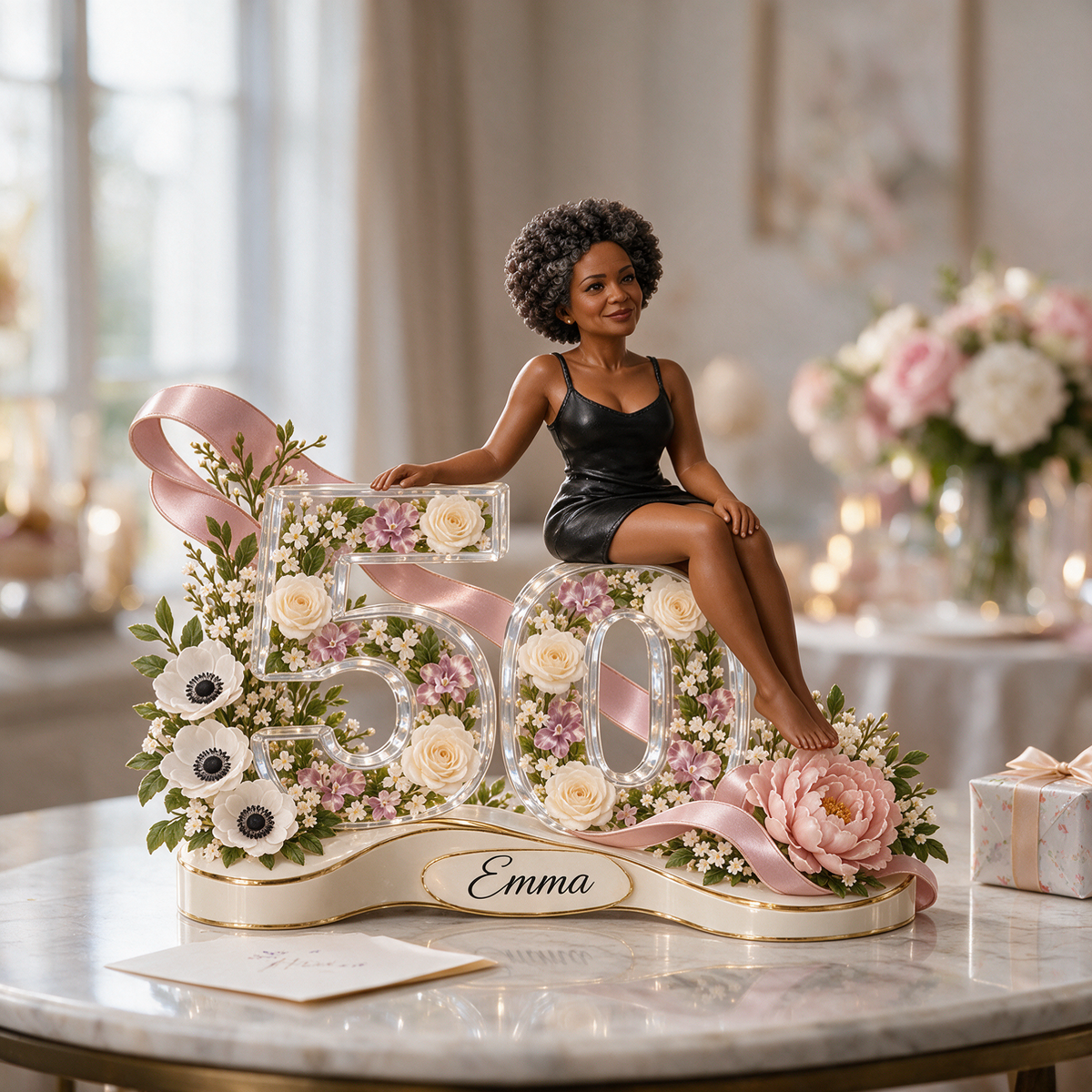 Personalized Custom Photo Floral Custom Shaped Acrylic Plaque - 50th Birthday Gift for Women