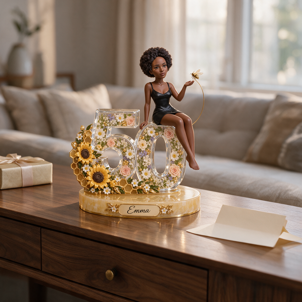Personalized Custom Photo Sunflower Acrylic Number Figurine Display - 50th Birthday Gift for Women