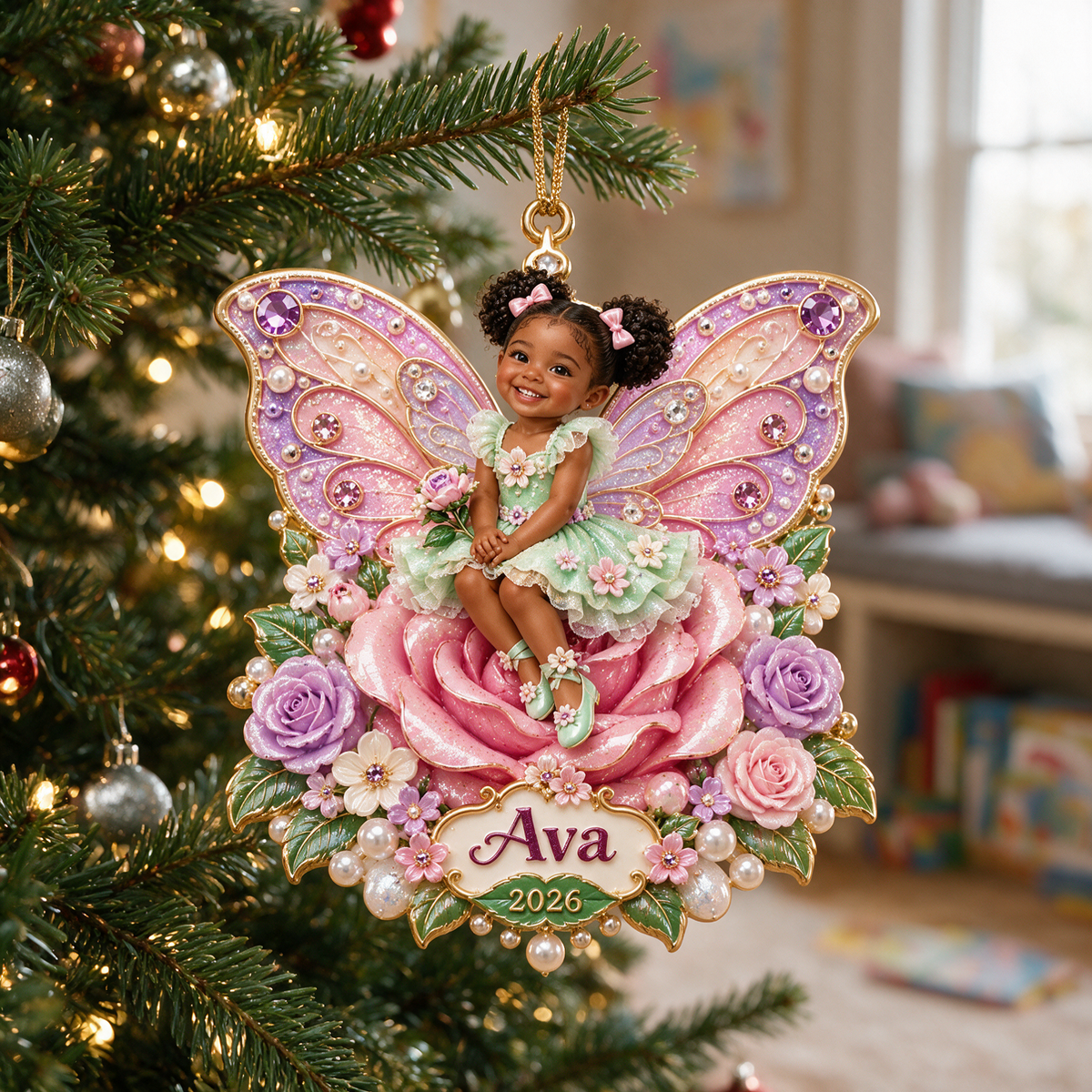 Personalized Custom Photo Flower Fairy 3D Ornament - 2026 Christmas Gift for Little Girls