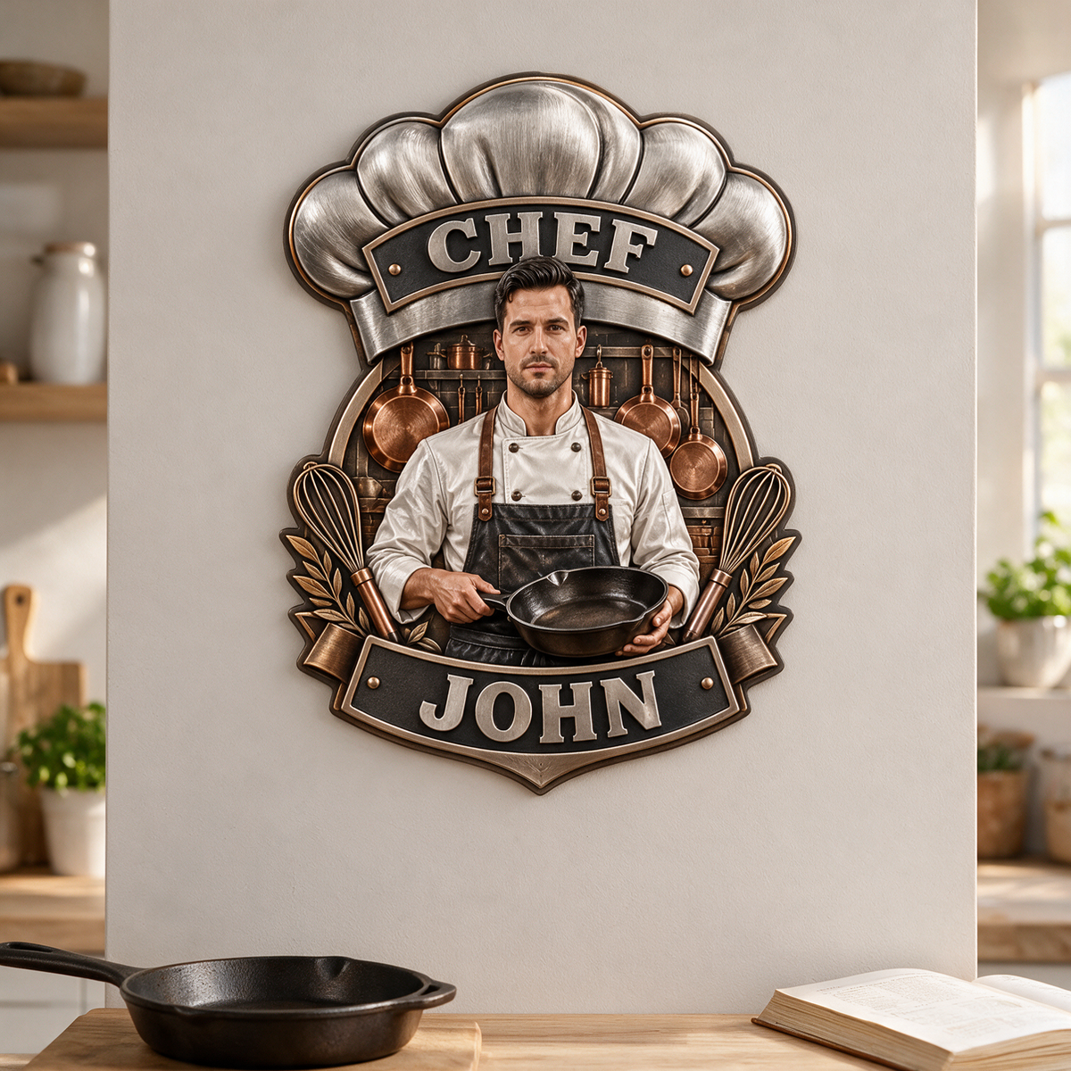 Personalized Custom Photo Chef 3D Printed Cut Metal Sign - Gift for Young Men