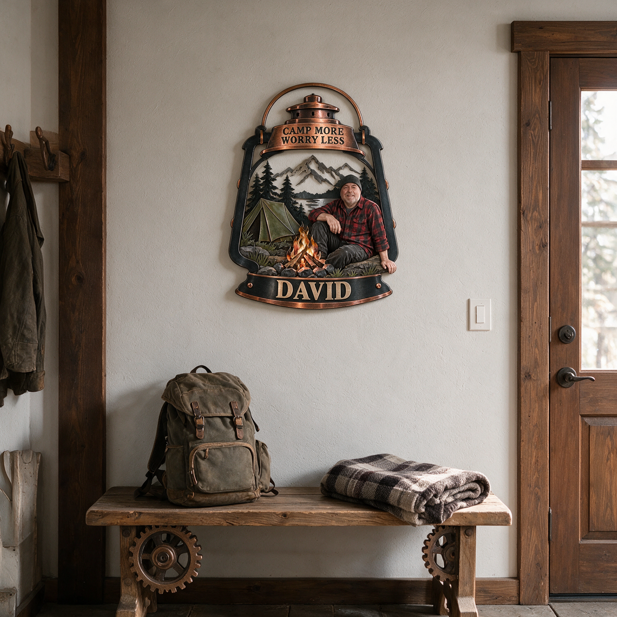 Personalisierte Camping Metall Wandkunst - Individuelles Porträt und Name, Cabin Wanddekoration