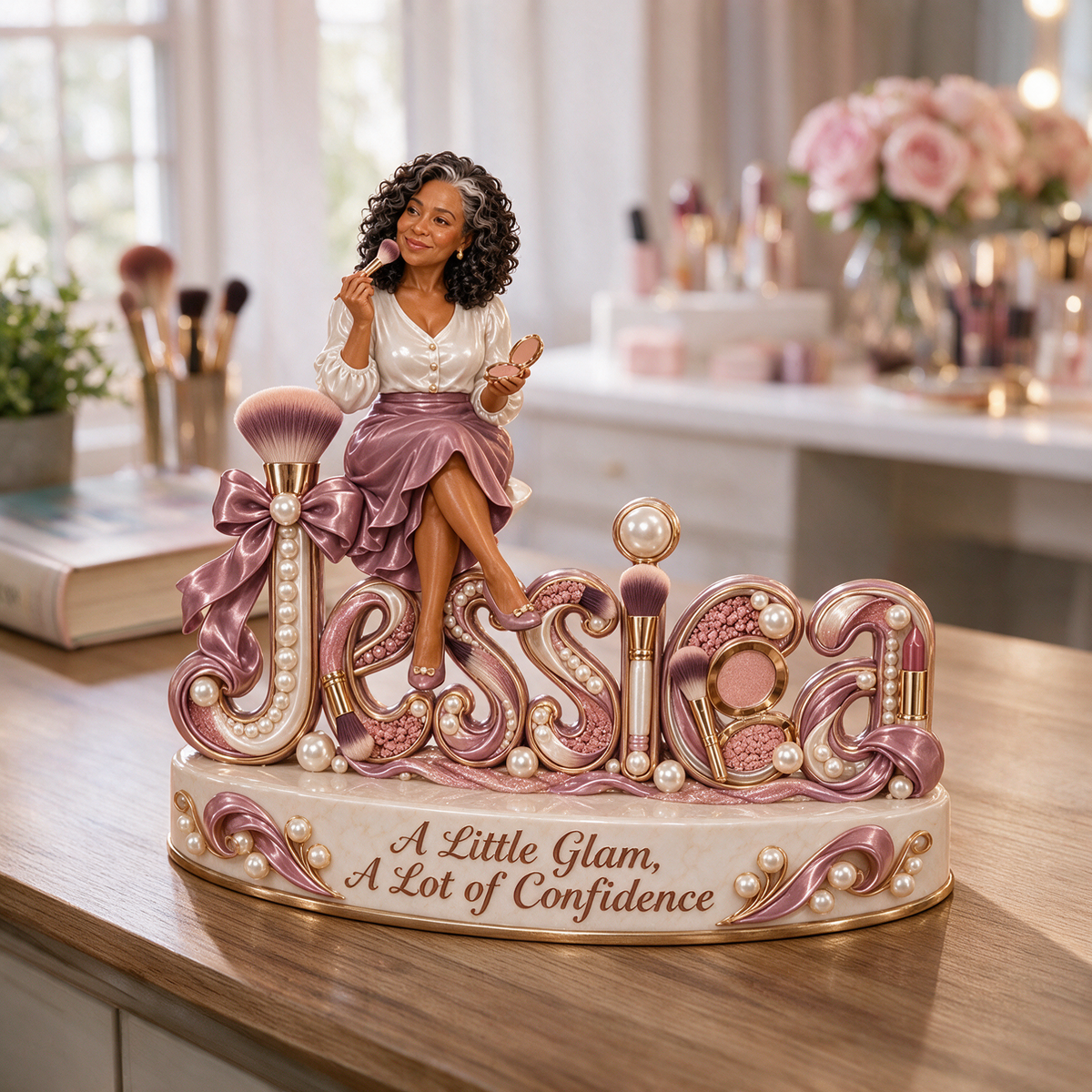 Personalisierte 3D Namensfigur für Makeup-Liebhaber - Geschenk für ältere Frauen
