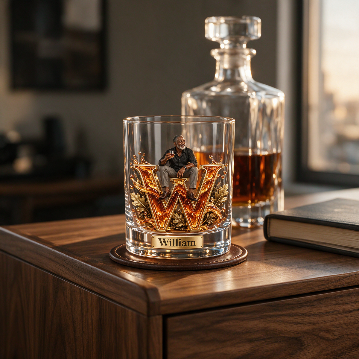 Personalized Custom Photo Whiskey Lover Monogram Whiskey Glass - Gift for Older Men