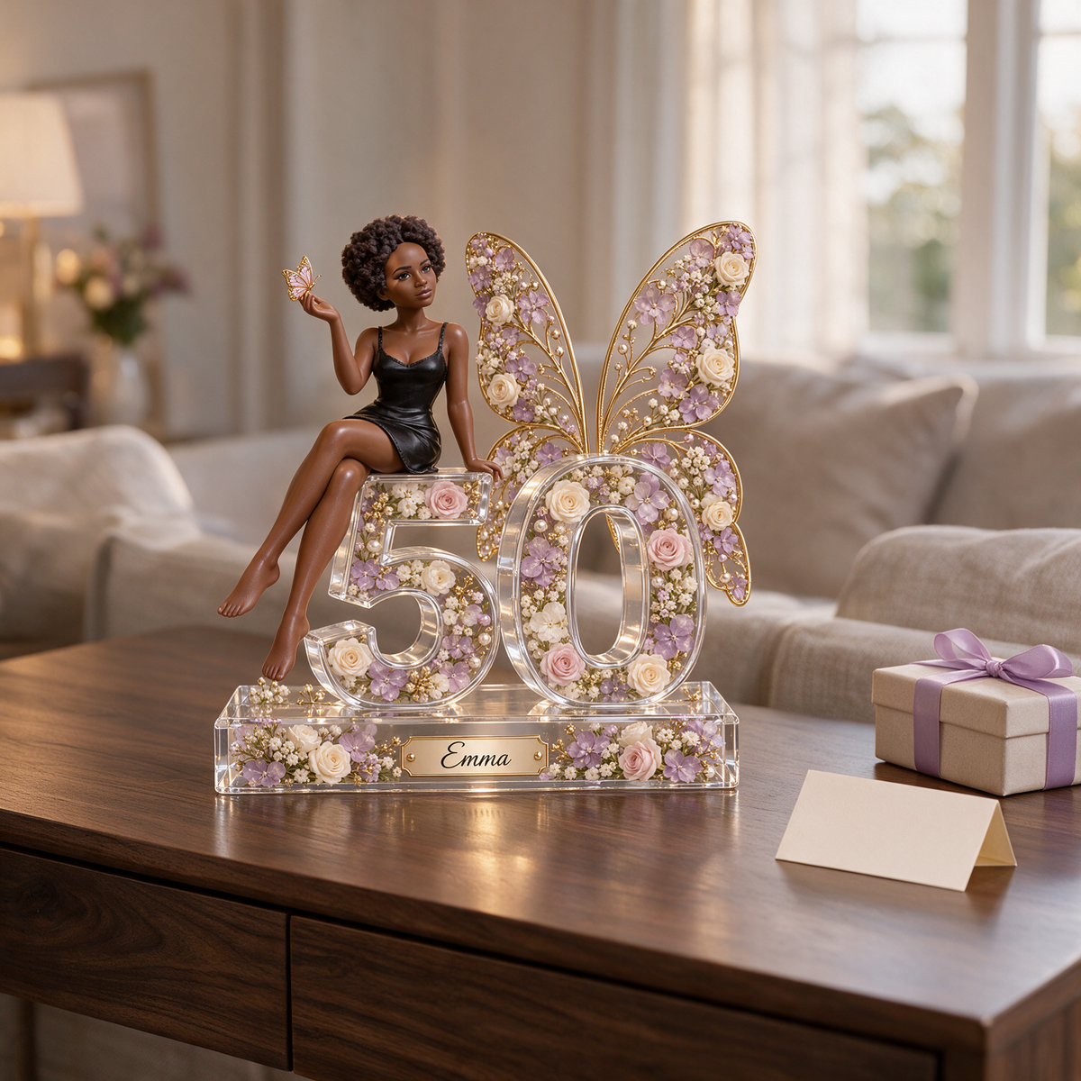 Personalized Custom Photo Butterfly Acrylic Number Figurine Display - 50th Birthday Gift for Women