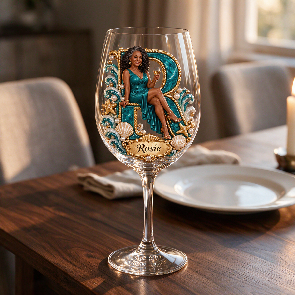 Personalized Custom Photo Coastal Wine Glass - Gift for Older Women
