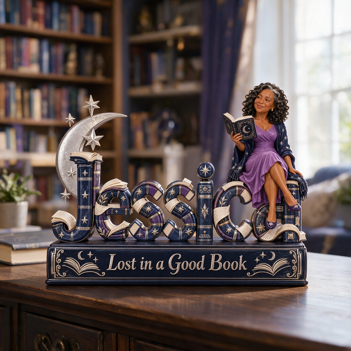 Personalized Custom Photo Fantasy Book Lover 3D Name Figurine - Gift for Older Women