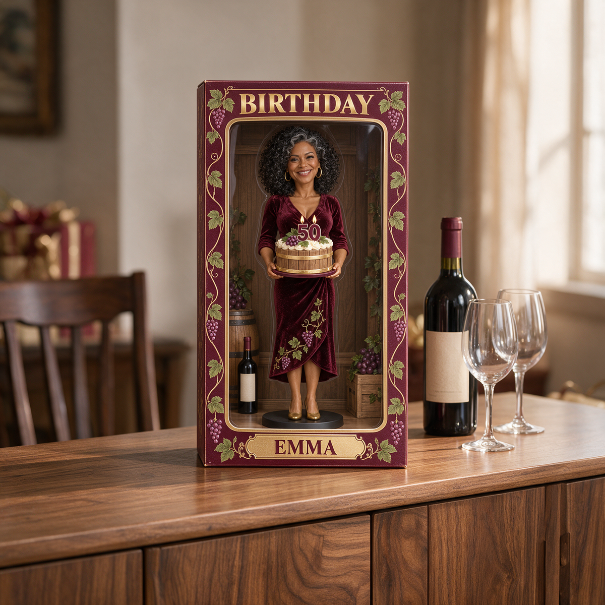 Personalized Wine Lover Acrylic Display Box - 50th Birthday Photo Figurine Keepsake