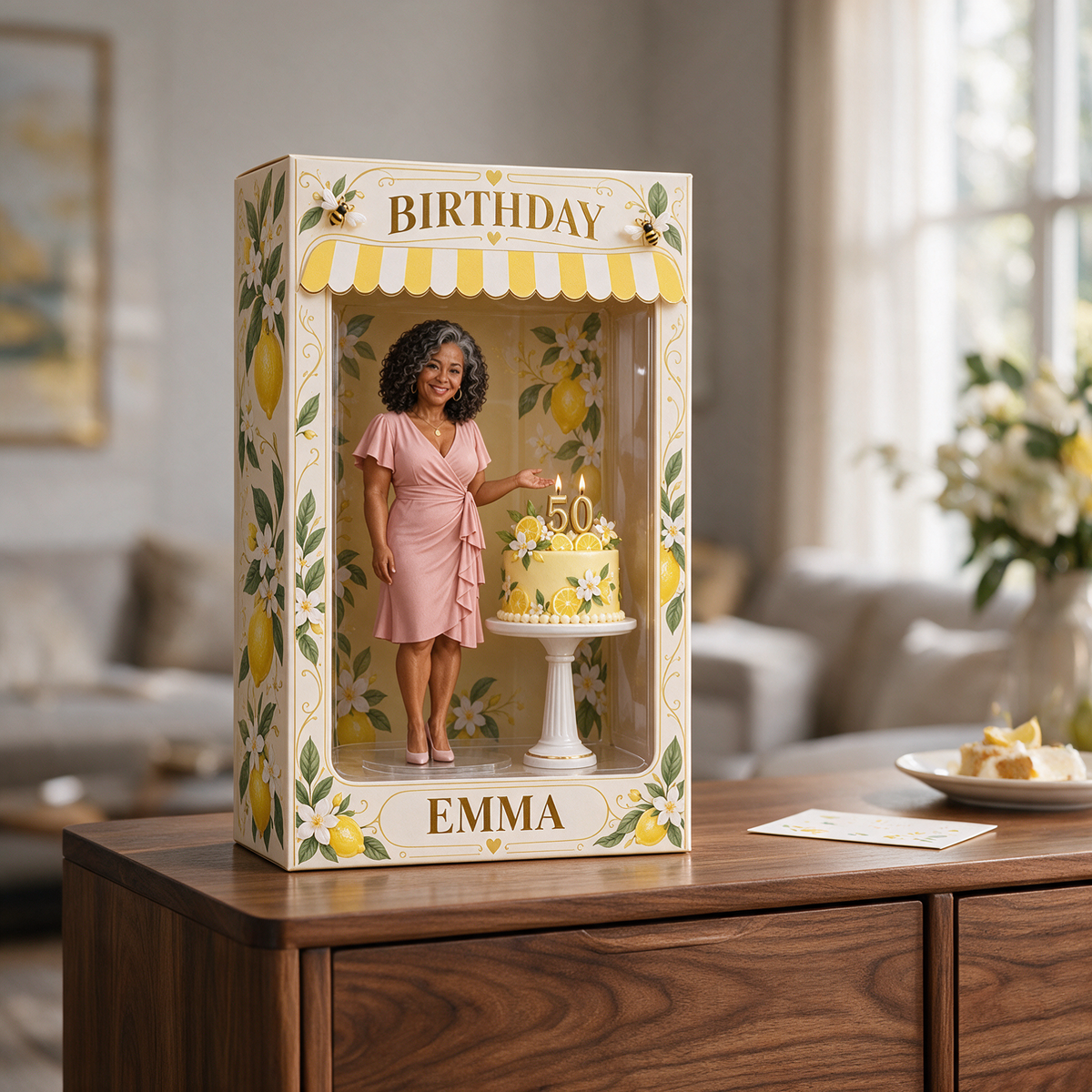 Personalized Custom Photo Lemon Blossom Figurine in Acrylic Display Box - 50th Birthday Gift for Women