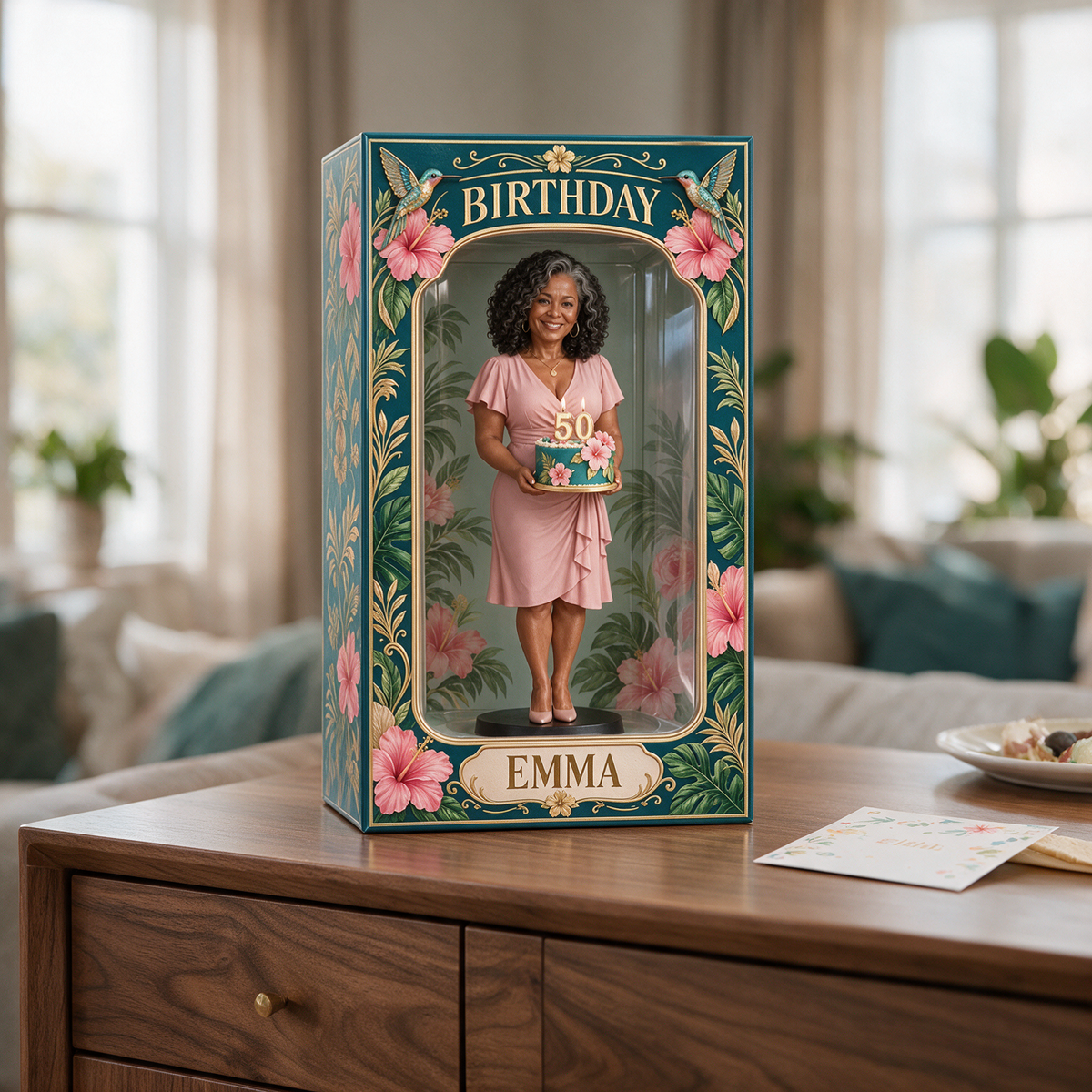 Personalized Custom Photo Tropical Hibiscus Figurine in Acrylic Display Box - 50th Birthday Gift for Women