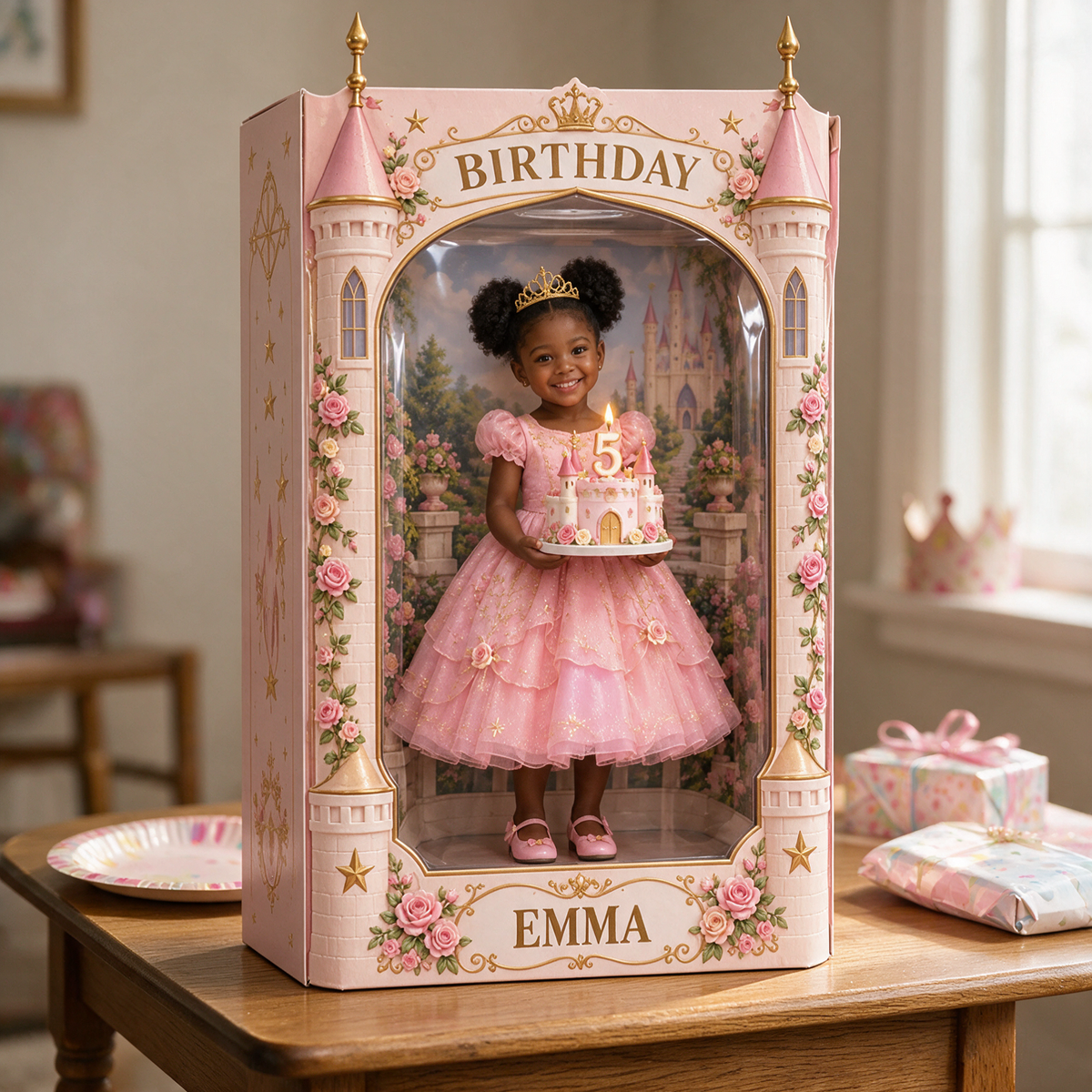 Personalisierte Foto Prinzessinnen Schloss Acryl Display Box - 5. Geburtstagsgeschenk für Mädchen