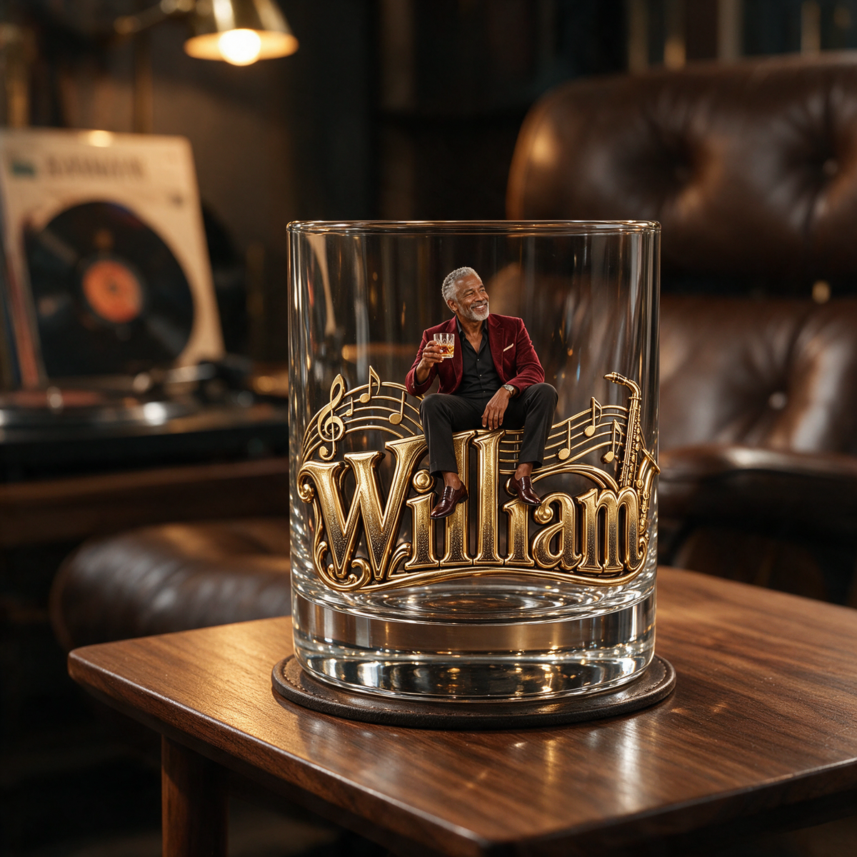 Personalisierbares Foto Jazz Whiskeyglas - Geschenk für ältere Männer, die Musik lieben