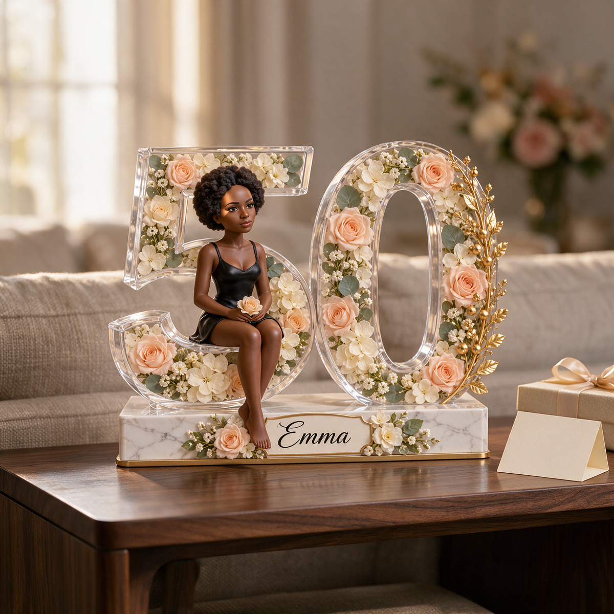Personalized 50th Birthday Photo Plaque - Floral Acrylic Number Decoration for Women