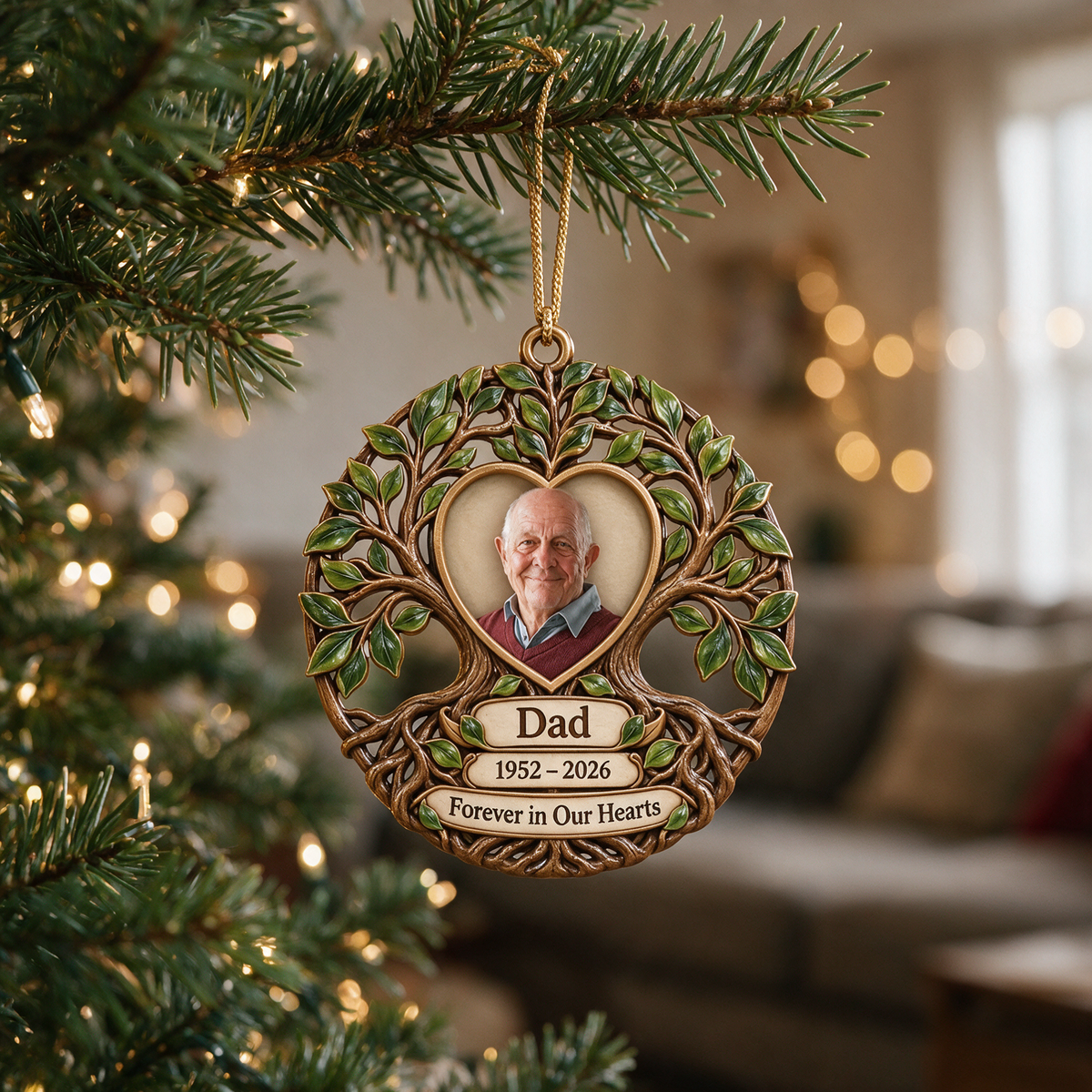 Personalized Custom Photo Dad Memorial Tree of Life Layered Wood Ornament - Christmas Remembrance Keepsake