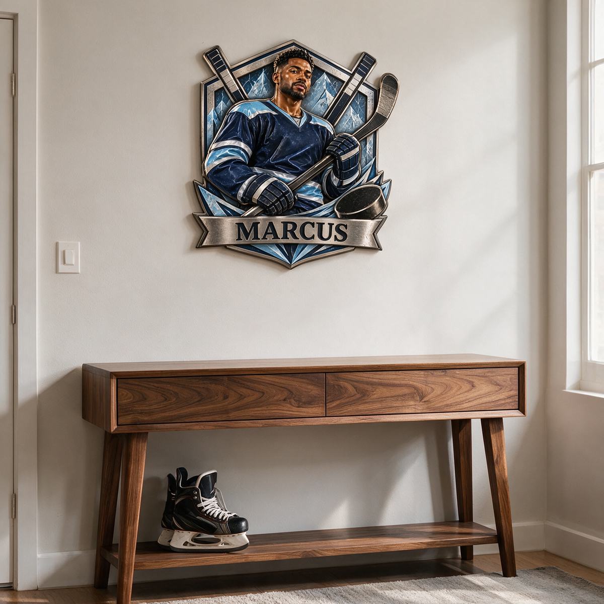 Personalized Custom Photo Ice Hockey 3D Printed Cut Metal Sign - Gift for Young Men