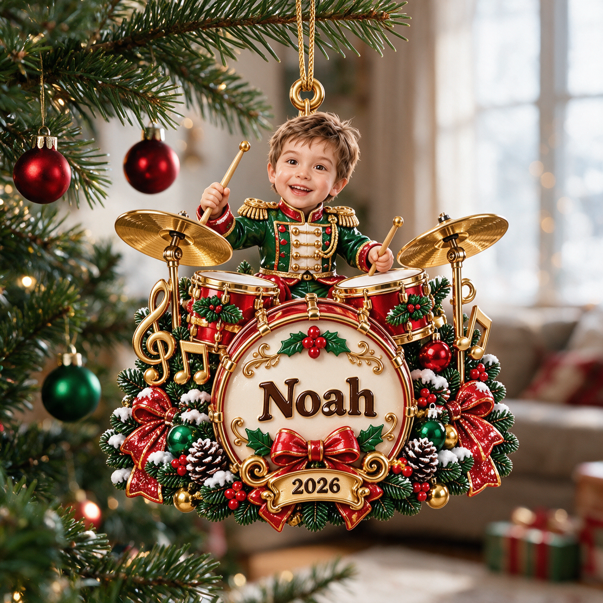 Personalized Custom Photo Drummer 3D Ornament - 2026 Christmas Gift for Boys
