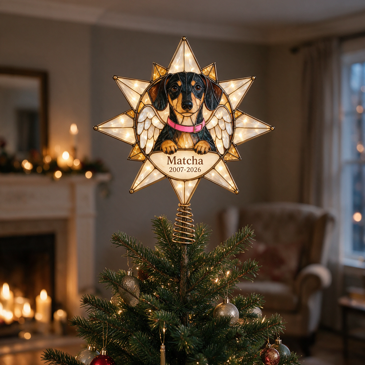 Personalized Dog Memorial Star Christmas Tree Topper