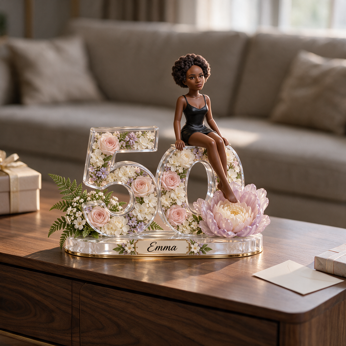 Personalized Custom Photo Lotus Acrylic Number Figurine Display - 50th Birthday Gift for Women