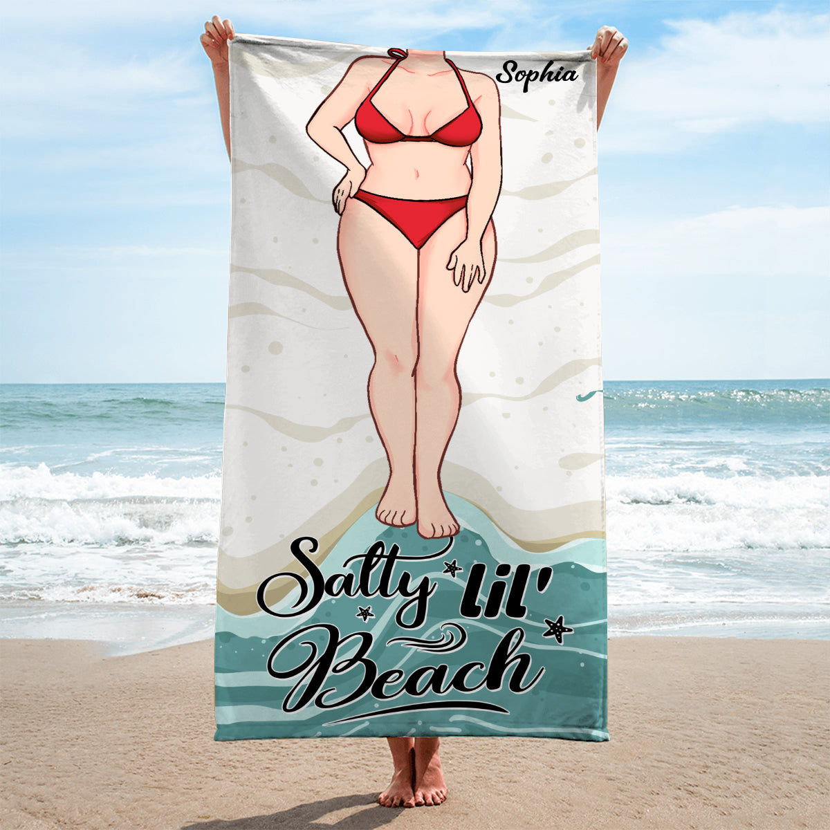 Salty Lil' Beach – Geschenk für Meeresliebhaberinnen: Personalisiertes Strandtuch für Freundin, Schwester, Ehefrau, Mutter