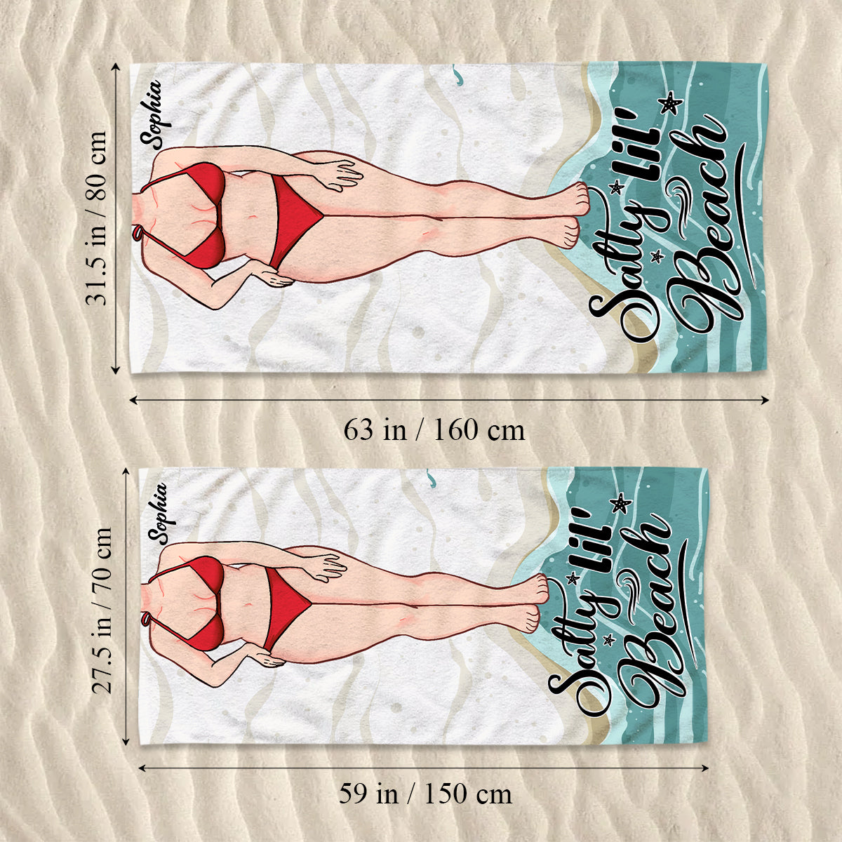 Salty Lil' Beach – Geschenk für Meeresliebhaberinnen: Personalisiertes Strandtuch für Freundin, Schwester, Ehefrau, Mutter