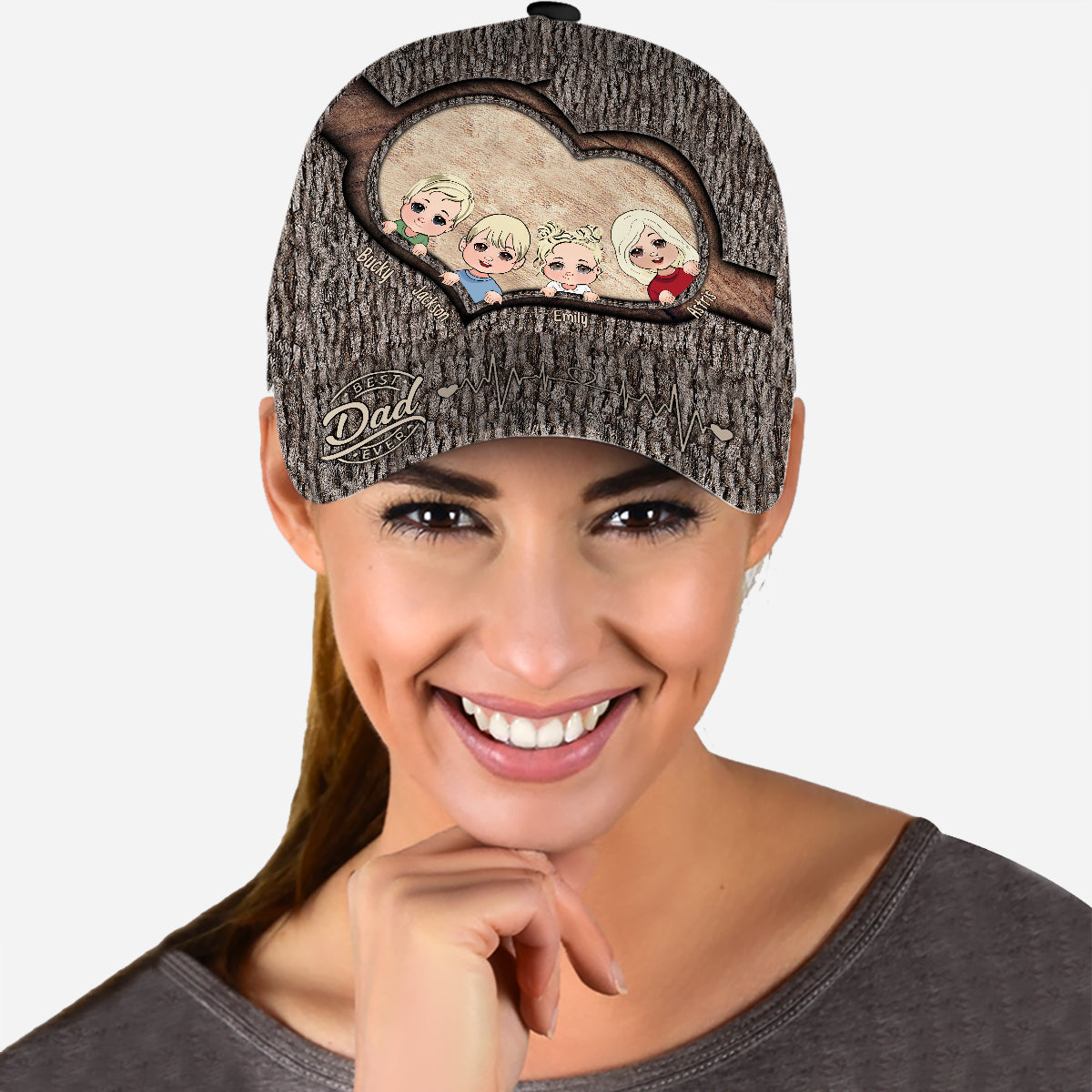 Immer wenn du dieses Herz berührst – Geschenk für Papa, Oma, Opa, Mama, Onkel, Tante, Bruder, Schwester – Personalisierte klassische Kappe