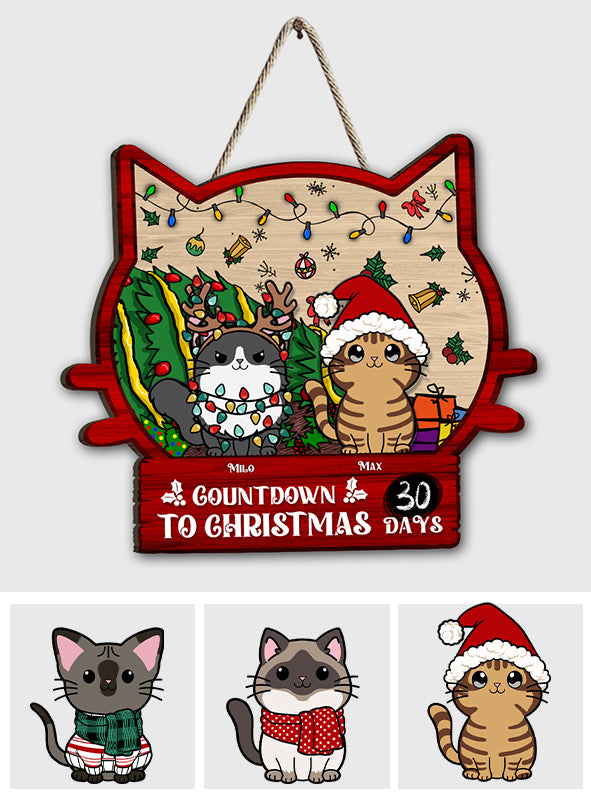 Countdown bis Weihnachten – Personalisiertes Katzen-Holzschild