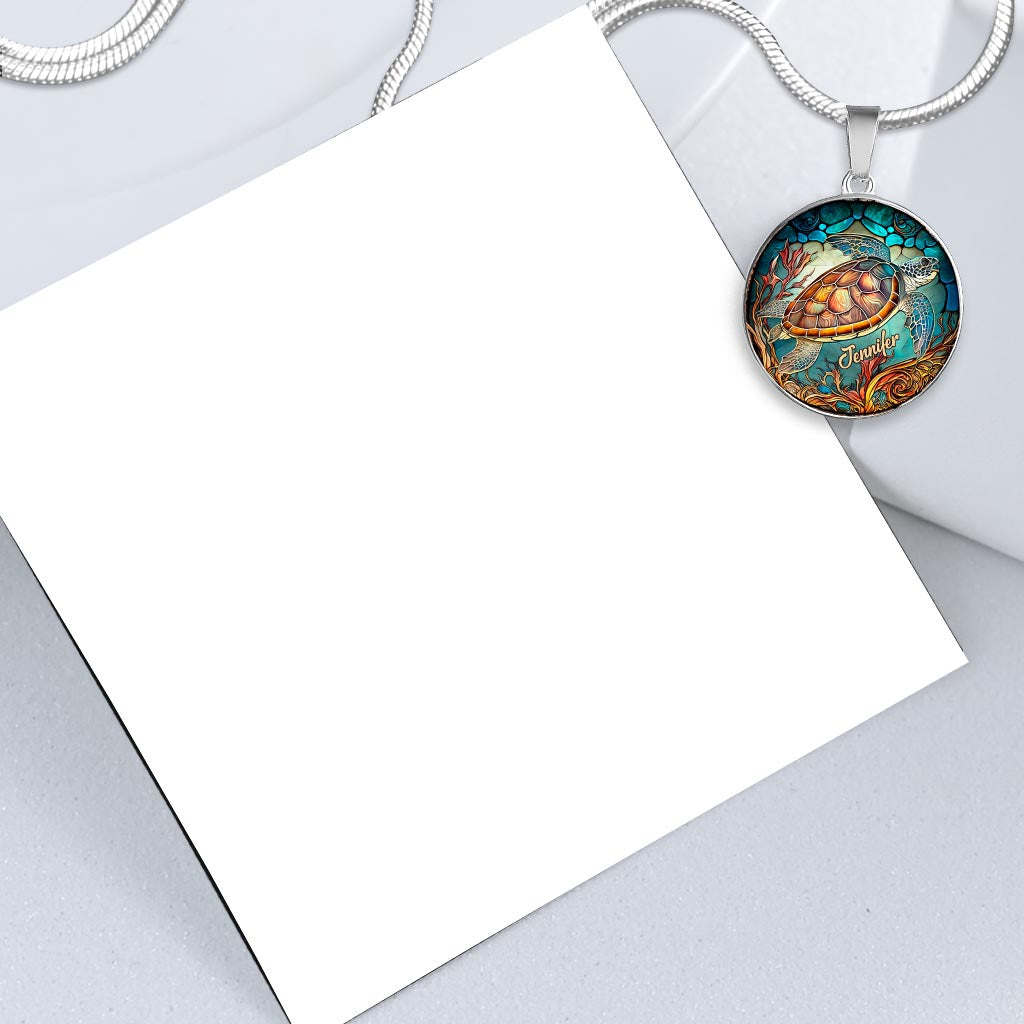 Liebe Schildkröten – Personalisierte Halskette mit rundem Schildkrötenanhänger