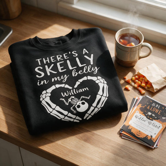 Personalized Halloween Skelly In My Belly Pregnancy Shirt, Spooky Expecting Mama Gift