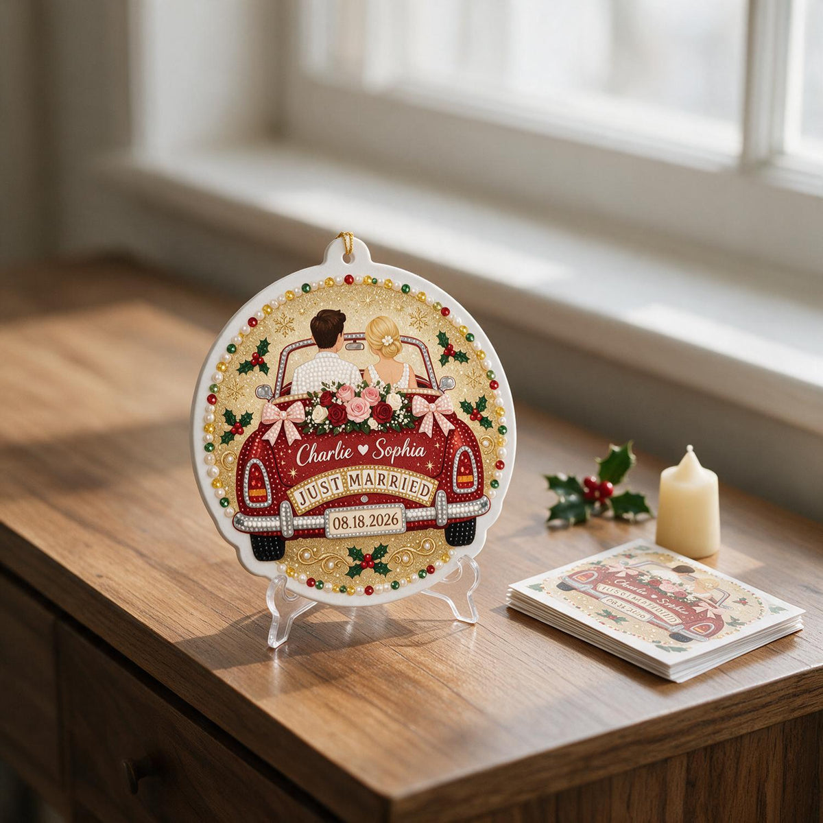 Personalized Christmas Just Married Wedding Car Couple Acrylic Ornament Newlywed Gift