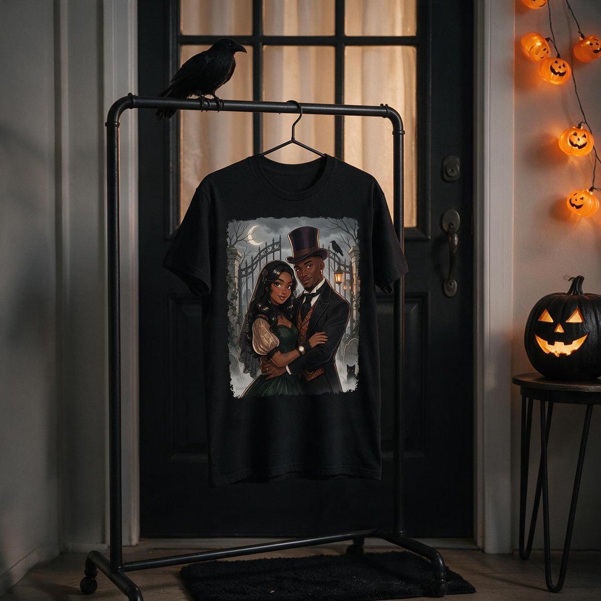Personalized Halloween Gothic Couple Portrait Shirt, Anniversary Gift