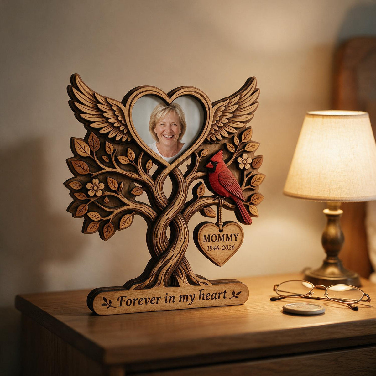 Für immer in unseren Herzen - Personalisierte 2-lagige Holztafel - Mitfühlendes Geschenk für Angehörige