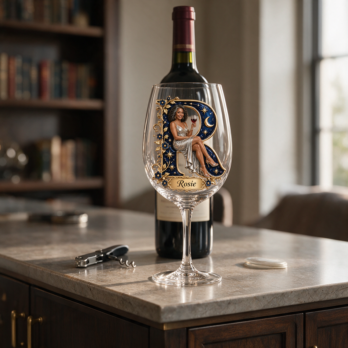 Personalized Custom Photo Celestial Wine Glass - Gift for Older Women