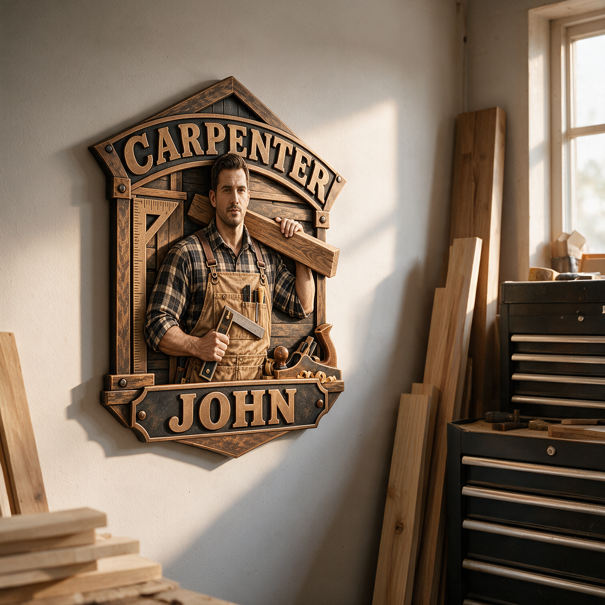 Personalized Custom Photo Carpenter 3D Printed Cut Metal Sign - Gift for Young Men